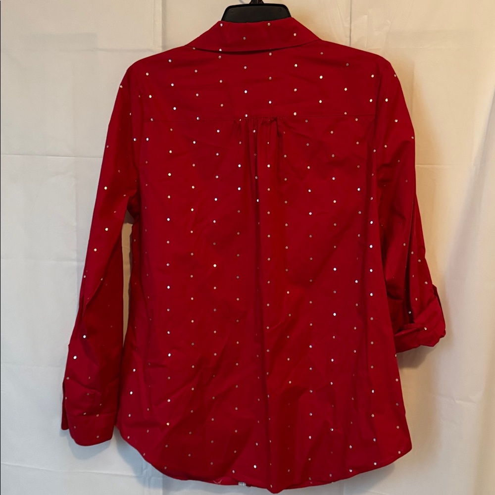 NWT Kim Rogers Small button-down shirt with metallic silver dots Cuff Sleeves - Picture 9 of 11